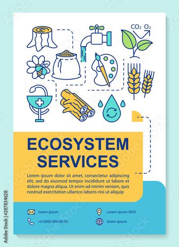 Ecosystem services poster template layout. Water resources. Provisioning. Banner, booklet, leaflet print design with linear icons. Vector brochure page layouts for magazines, advertising flyers