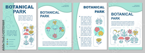 Botanical park brochure template layout. Forest reserve. Flyer, booklet, leaflet print design with linear illustrations. Vector page layouts for magazines, annual reports, advertising posters