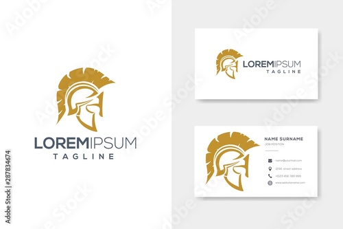 Gold spartan helmet luxury logo vector