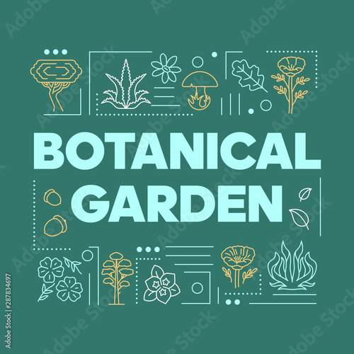 Botanical garden word concepts banner. Plants species. Flowers and trees diversity. Presentation, website. Isolated lettering typography idea with linear icons. Vector outline illustration