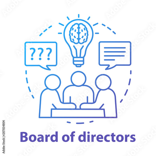 Board of directors concept icon. Business meeting, brainstorming idea thin line illustration. Corporate problem solving. Executive staff and top management. Vector isolated drawing