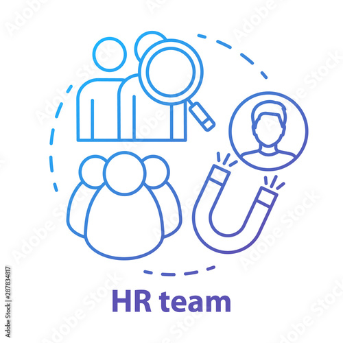 HR team concept icon. Employment service, recruitment idea thin line illustration. Staff search and human resources management. Candidate sourcing. Vector isolated outline drawing