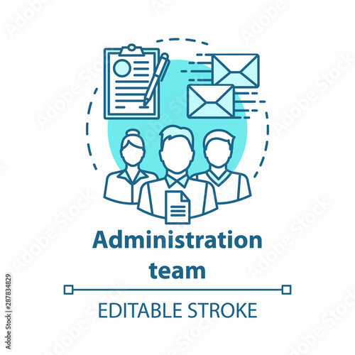 Administration team concept icon. Organization department idea thin line illustration. Office managers team. Company staff. Corporate management personnel. Vector isolated drawing. Editable stroke