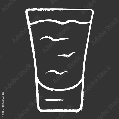 Shot chalk icon. Cocktail in glass. Alcoholic drink. Tumbler with shooter. Beverage for party, celebration. Mix for fast consumption. Isolated vector chalkboard illustration