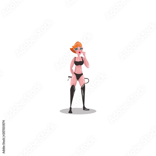 BDSM mistress woman. Raster illustration in flat cartoon style