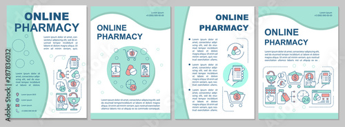 Online pharmacy brochure template layout. Internet drugstore. Flyer, booklet, leaflet print design with linear illustrations. Vector page layouts for magazines, annual reports, advertising posters