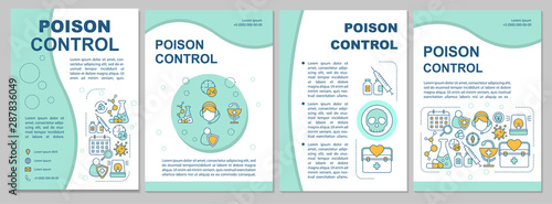 Poison control brochure template layout. Toxin antidote therapy. Flyer, booklet, leaflet print design with linear illustrations. Vector page layouts for magazines, annual reports, advertising posters photo
