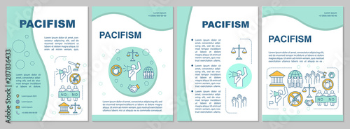 Pacifism movement brochure template layout. Militarism resistance flyer, booklet, leaflet print design with linear illustrations. Vector page layouts for magazines, annual reports, advertising posters photo