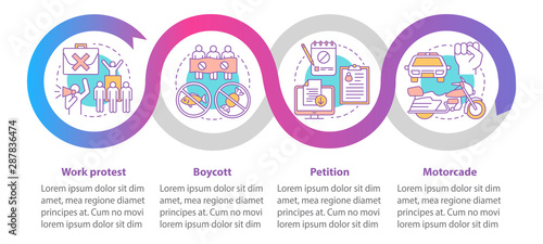 Social protest vector infographic template. Business presentation design elements. Data visualization with four steps and options. Process timeline chart. Workflow layout with linear icons