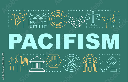 Pacifism word concepts banner. Peace movement presentation, website. Isolated lettering typography idea with linear icons. Militarism opposition. Nonviolent resistance vector outline illustration