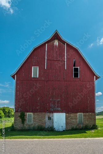 Big red barn front facing