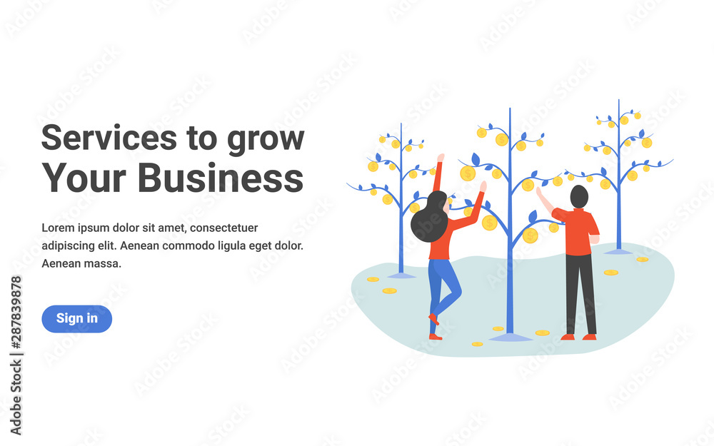 Business people growing money plant in the garden. Flat concept vector illustration design for banner, website, landing page template. 