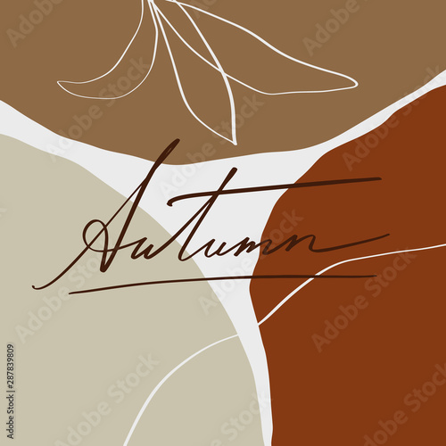 Terracotta Art Autumn Plant Leaves Print Abstract Modern Digital Painting Fashion Scandinavian Style Color Abstraction Poster Contemporary Print Burnt Orange Vector Illustration