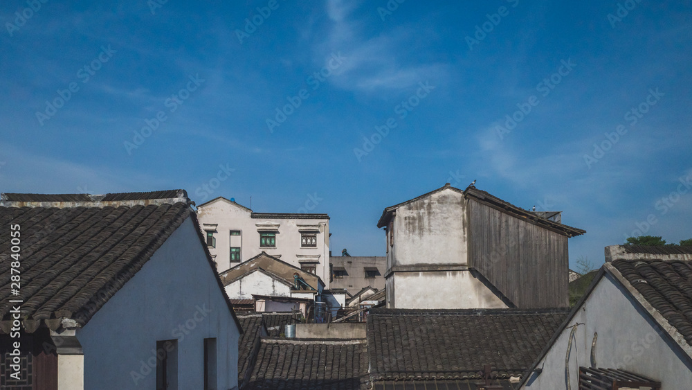 Rooftops of traditional Chinese houses in Nanxun, Zhejiang, China