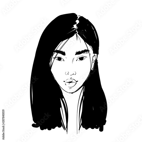 hand drawn portrait of an asian girlm fashion illustration for prints, hairdressers, advertising materials photo