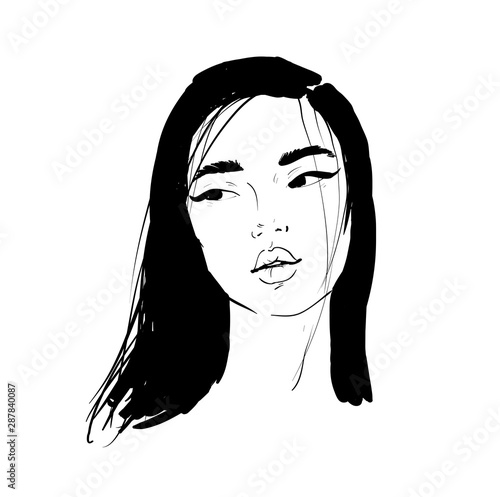 Asian girl fashion romantic portrait in black and white.