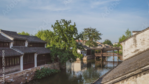 Chinese architecture by river in old town of Nanxun, China © Mark Zhu