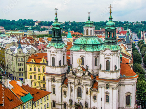 Aerial view of the Church of St. Nicholas in Prague, Czech Republic