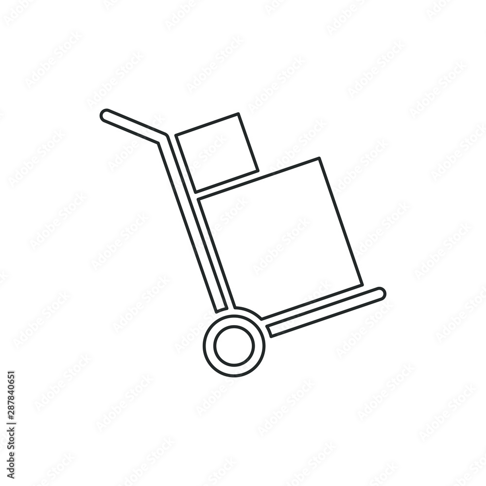 Handcart icon with a box. Wheelbarrow for transportation of cargo. Vector illustration Handcart icon with a box. Wheelbarrow for transportation of cargo. Vector illustration