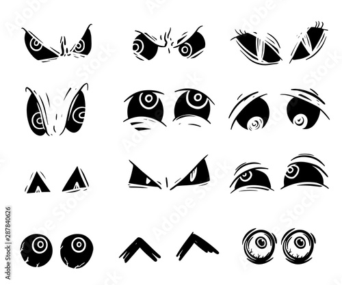Various eyes hand drawn monochrome illustrations set