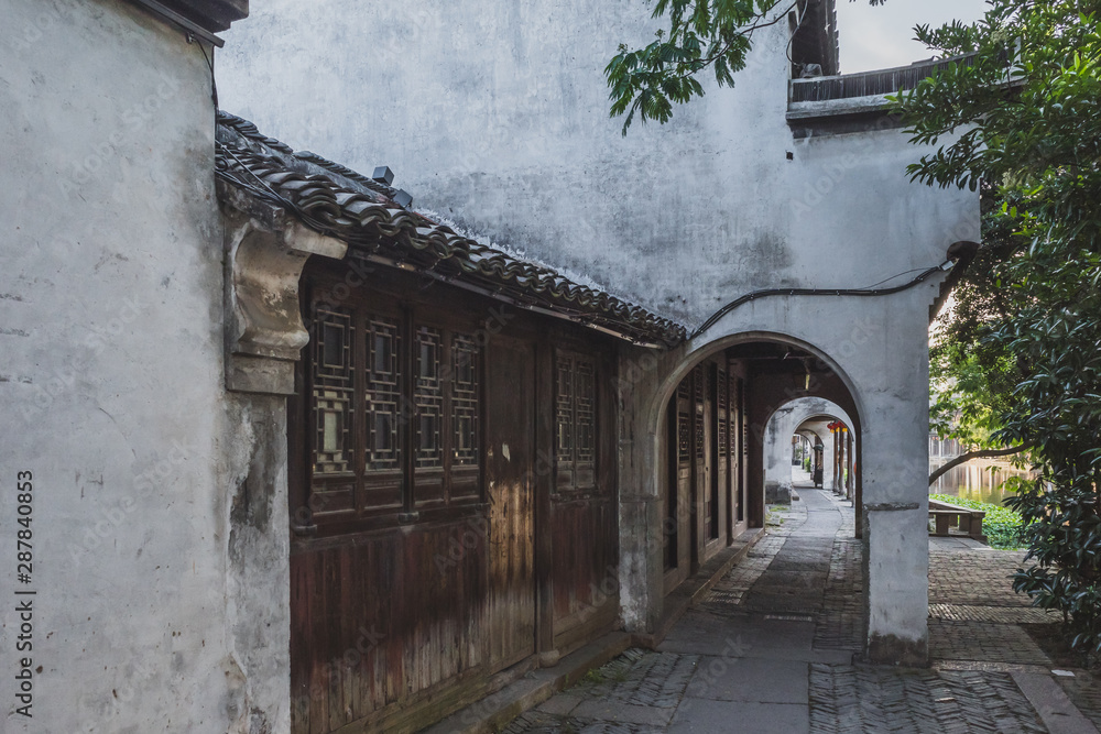 Street and houses in old town of Nanxun, China