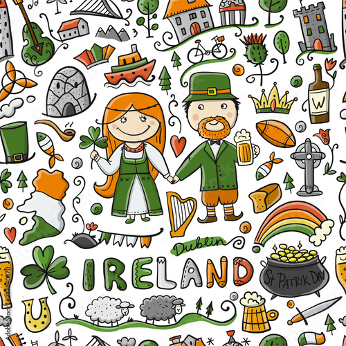 Travel to Ireland. Seamless pattern for your design