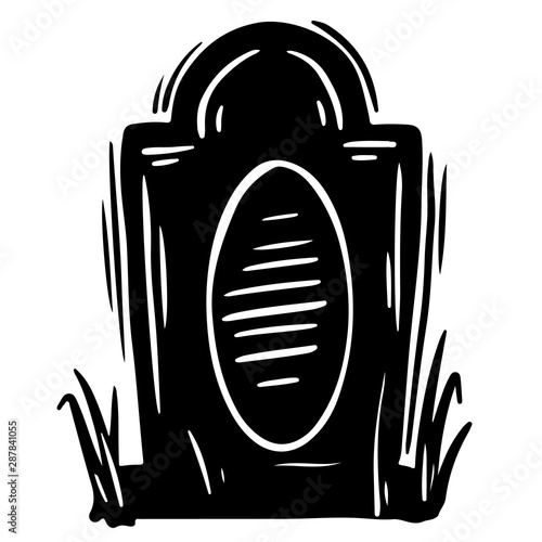 Fotografija Creepy gravestone hand drawn black silhouette illustration