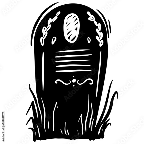 Creepy gravestone hand drawn black silhouette illustration