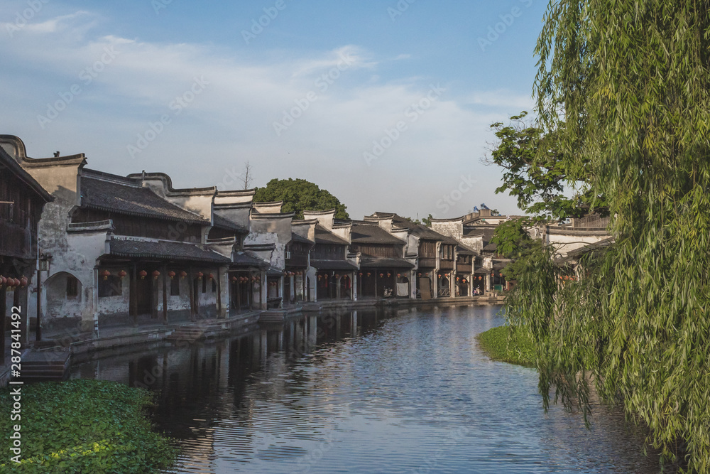 Chinese architecture by river in old town of Nanxun, China