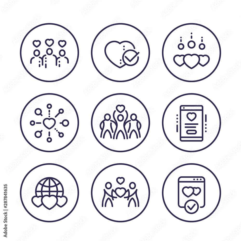 charity vector line icons set