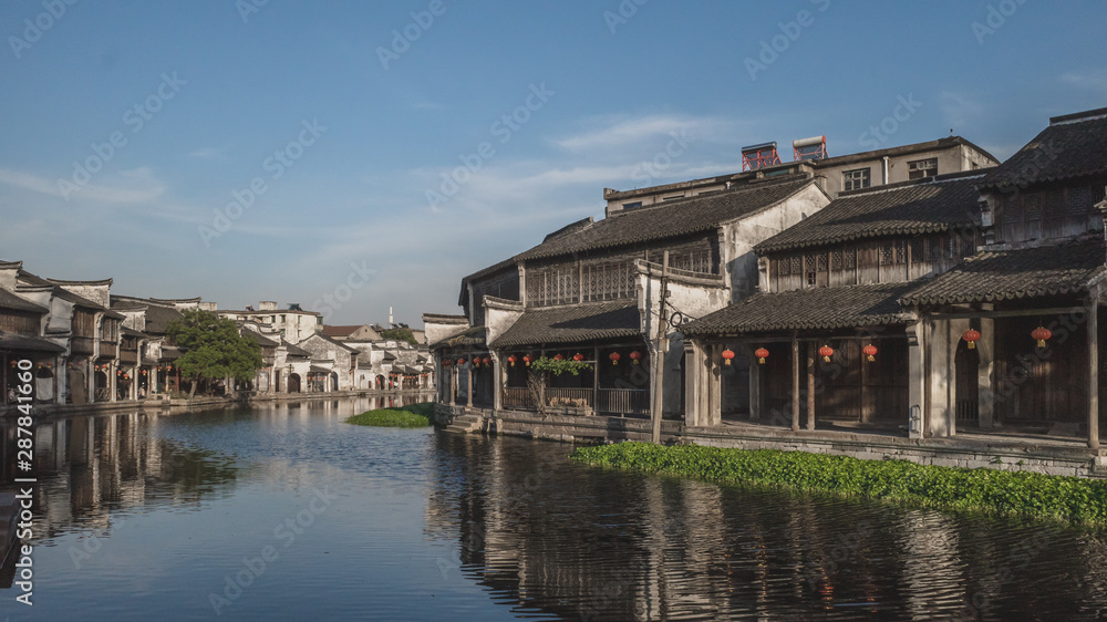 Chinese architecture by river in old town of Nanxun, China