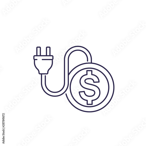 electricity costs, line icon with electric plug