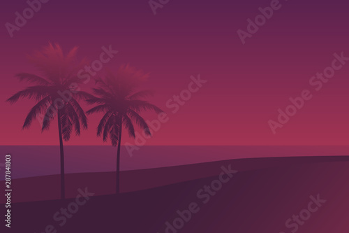 Wall Mural Palms at sunset, vector scene