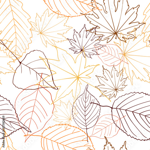 Autumn beige seamless stylized leaf pattern. Seamless decorative template texture with leaves