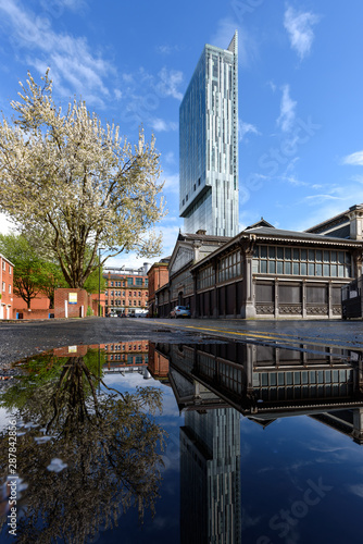 Fototapeta Beetham Tower View Over Water In Manchester City, UK