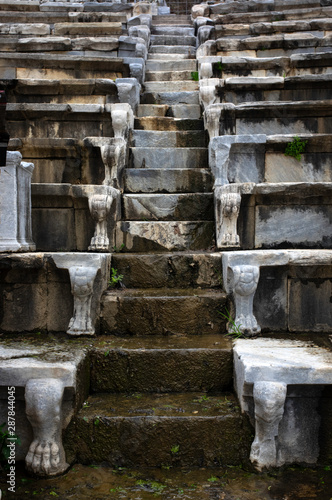 Izmir / Turkey - April 13 / 2019 : Stairs with the goat leg sides at metropolis ancient city 