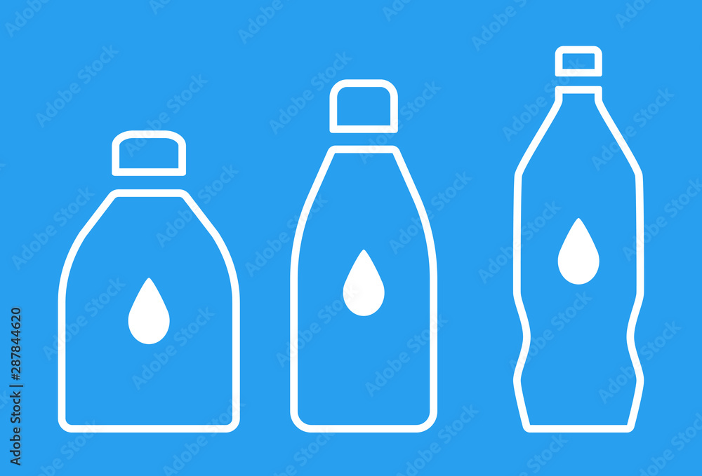 Water bottle line art vector icon with drop symbol Water bottle line art vector icon with drop symbol
