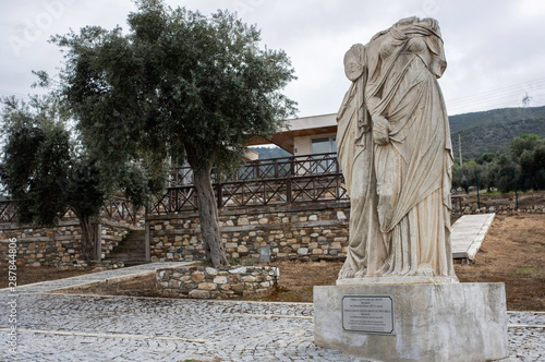 A statue of two hellenic women at the entrance of metropolis ancient city, izmir, Turkey