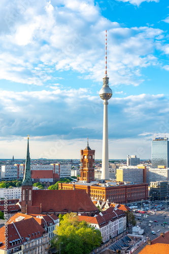 Photography Television tower and Red Town Hall (Rotes Rathaus) on Alexanderplatz, Berlin, Ge