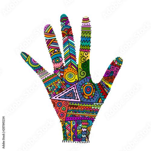 Ornate hand, boho style. Sketch for your design