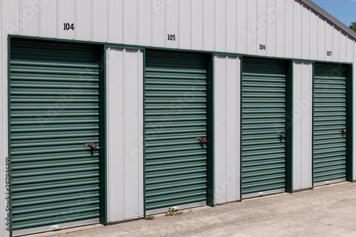 Numbered self storage and mini storage garage units