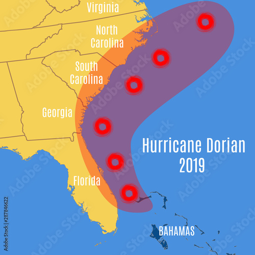 Schematic vector map of  movement hurricane Dorian