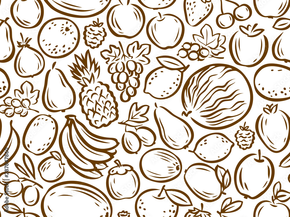 Fruits seamless background. Natural food concept. Vector illustration
