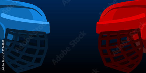 Two hockey helmets, two hockey teams in the championship, against each other, with room for text. Vector illustration