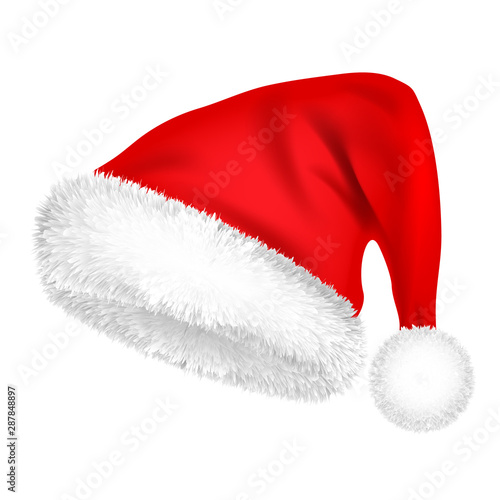 Christmas Santa Claus Hat With Fur. New Year. Winter Cap. Vector illustration.