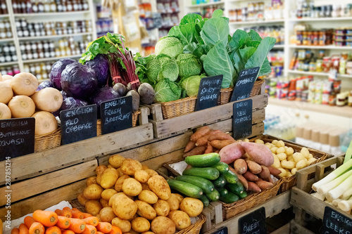 fresh vegetables on display in a farm shop