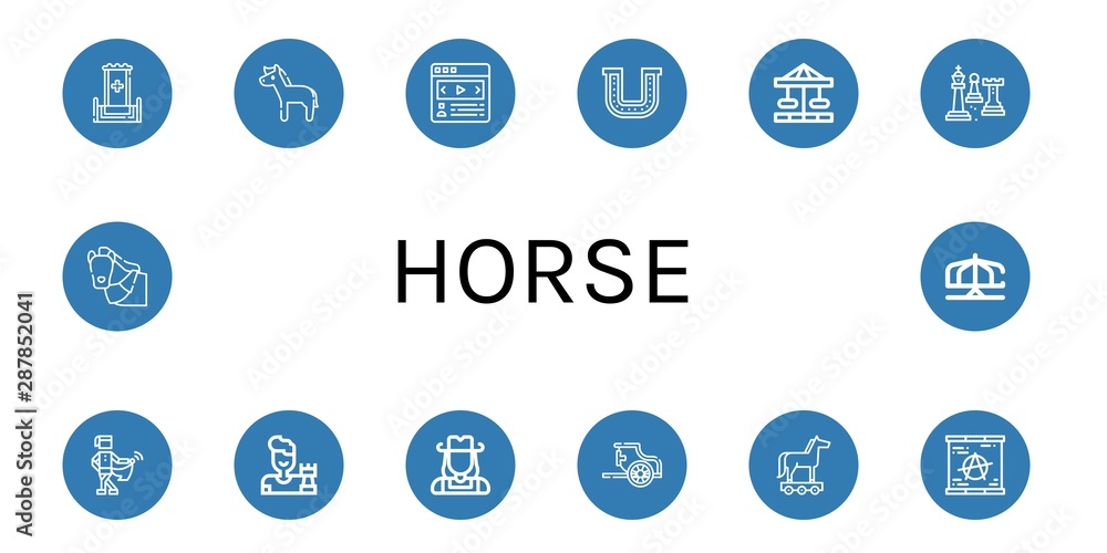 Set of horse icons such as Throne, Horse, Carousel, Horseshoe, Chess, Medieval, Cowgirl, Chariot, Trojan horse, Berlin wall, Merry go round , Set of horse icons such as Throne, Horse, Carousel, Horseshoe, Chess, Medieval, Cowgirl, Chariot, Trojan horse, Berlin wall, Merry go round ,