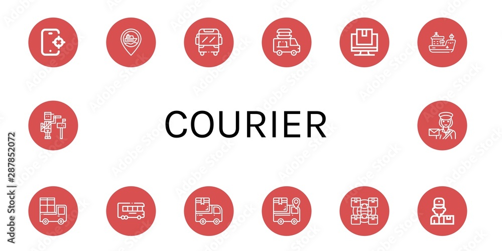 Set of courier icons such as Tracking, Ship, Truck, Food delivery, Delivery, Van, Logistics, Delivery man, Paperboy, Postwoman , courier Set of courier icons such as Tracking, Ship, Truck, Food delivery, Delivery, Van, Logistics, Delivery man, Paperboy, Postwoman , courier