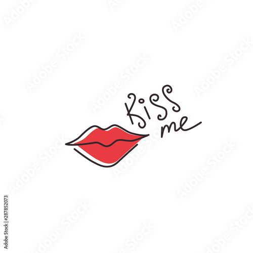 Isolated fashion makeup logo with red girl lips