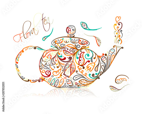 Teapot sketch with floral tea for your design